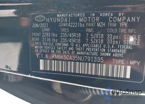 2022 Hyundai Kona Limited из США, поврежденный, VIN KM8K5CA35NU791335